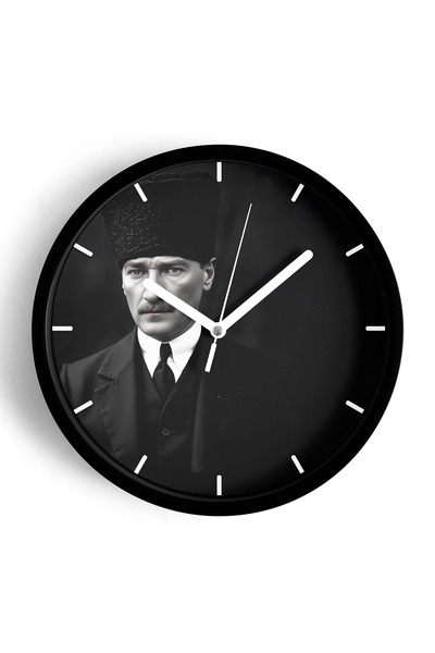 JHAAR Ataturk Themed Decorative Modern Wall Clock - 25cm - Black Case with Gl...