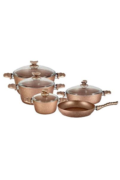 HOME MAKER طقم أواني طهي جالاكسي جرانيتيك كبير الحجم مكون من 9 قطع، سطح غير لاصق، مقابض وأزرار من الباكليت