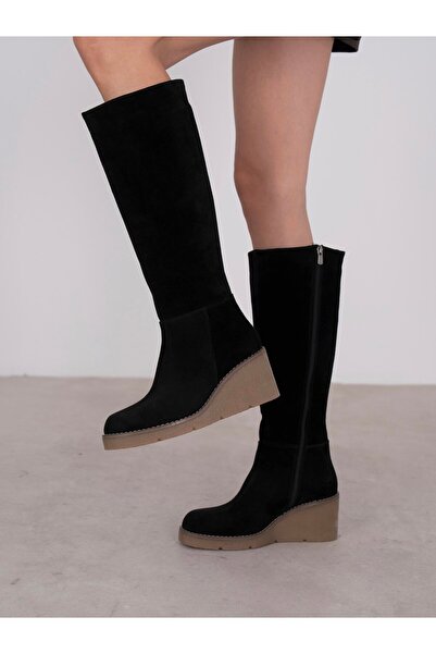 ECENİN BUTİĞİ Liana Siyah Süet Hakiki Deri Kadın Çizme