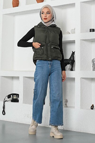 Missvalle Hooded Puffer Vest Khaki 9471