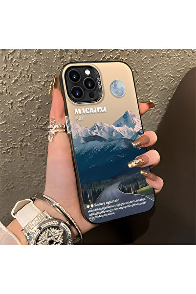 ucuc iPhone 14 Pro Uyumlu Silikon Kenar Sert Arka Anti Düşme Kılıfı Dağ zirve...
