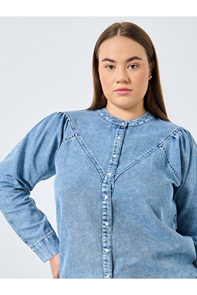 Styli Plus Size Long Sleeves Cotton Denim Shirt