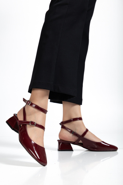 vanorio Βουργουνδί χρώματος λουστρίνι, Mery jane με ανοιχτή πλάτη, τετράγωνη ...