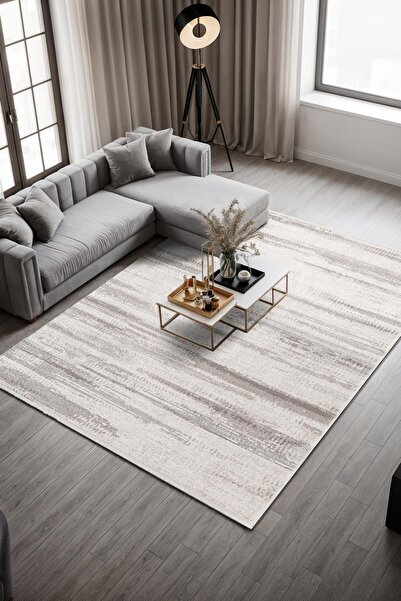 Cotto Home Tone CT001A Krem Rengi Halı Gri ve Bej Detaylı Akrilik Yumuşak Sal...