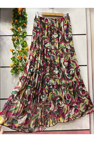 edu collection Patterned Chiffon Flared Skirt with Lining