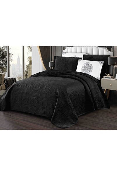 MHR Velvet Bedspread Set 5 Pieces, Circular Relief Model 220x240 cm, 4 Pillow...
