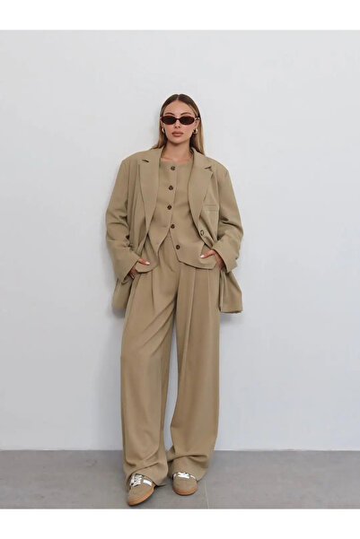 SAVORZY Camel Oversize Palazzo Pantolon