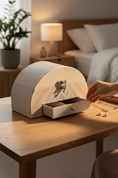 TAKIŞTIR Pembe Renk Çekmeceli Ve Ayna Detaylı Takı Organizeri