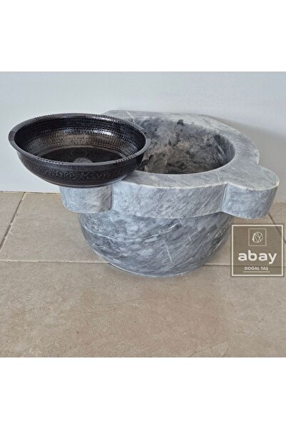 Abay Doğal Taş Gri Mermer Mini Düz Kurna