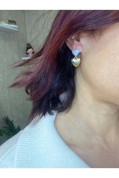 Byoz store ✨   Inlaid Zircon Stone Heart Dangle Earrings - Gold and Silver Ha...