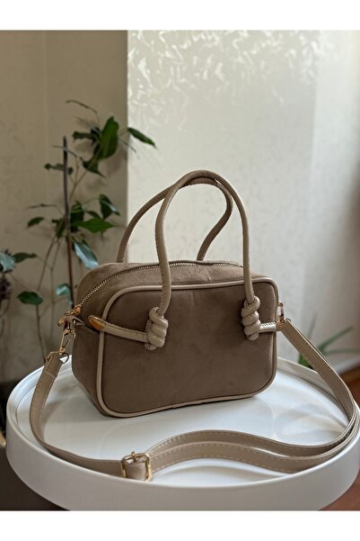 Bagnest Geantă de mână și de umăr pentru femei din piele intoarsa cu detaliu nod