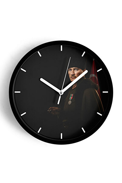 JHAAR Ataturk Themed Decorative Modern Wall Clock - 42cm - Black Case with Gl...