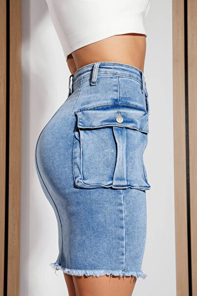 Zaira Women's Short Denim Skirt Dahlia Blue #A1029 - 2XL