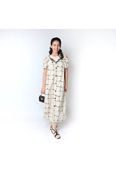 Mamnon Beige two-piece dress with belt