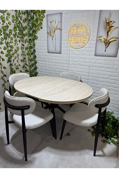 ELEN HOME Elips Yuvarlak Açılır Masa Sandalye Takımı Mdf 100x100