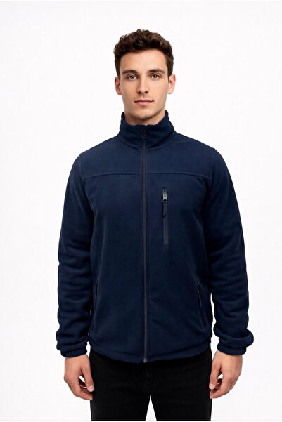AXXEL Men's Navy Blue Fleece Zippered Judge Collar Sweatshirt-W1141