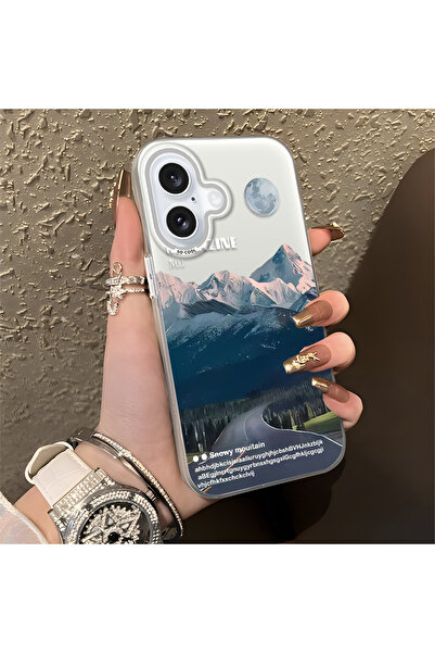 ucuc iPhone 16 Uyumlu Silikon Kenar Sert Arka Anti Düşme Kılıfı Dağ zirvesi d...