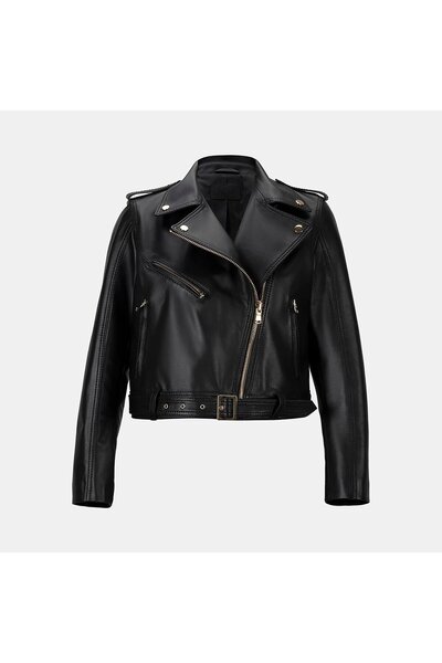 Desa Kadın Siyah Yakalı Deri Biker Ceket