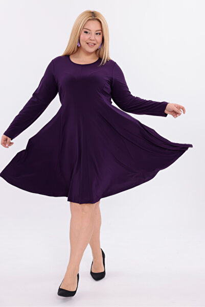 HELVEYS Comfortable and Stylish Stretch Fabric Sandy Stretchy Fabric Women's Long Sleeve Oval Neck Casual Plus Size Dress 5025