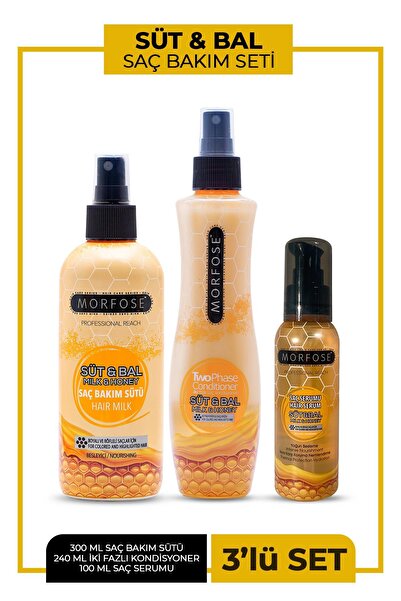 Morfose Süt Bal Saç Bakım Seti Saç Sütü+Saç Serumu+Fön suyu