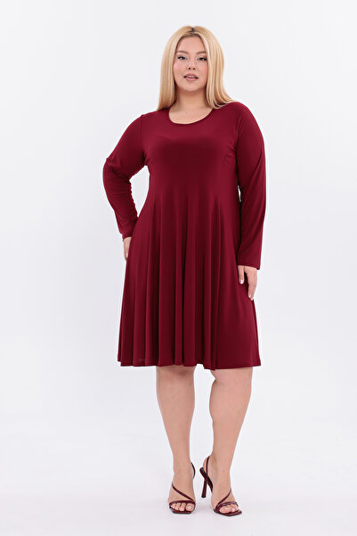 HELVEYS Comfortable and Stylish Stretch Fabric Sandy Stretchy Fabric Women's Long Sleeve Oval Neck Casual Plus Size Dress 5025