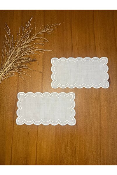 Smiling Home قطعتان من غطاء الصينية بنمط سحابة مموجة مزدوجة بلون الكتان الإيكروي