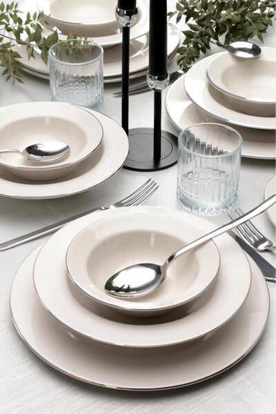 Kütahya Porselen Bonelegant Nifty 6 Piece 22 cm Dinner Plate Platinum Mesh