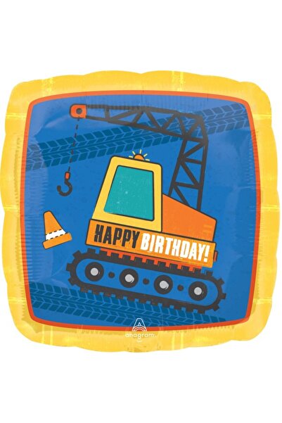 Anagram Happy Birthday construction square foil balloon 45 cm