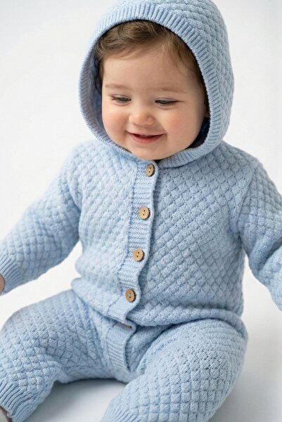 Bursa Trikomer Triko kapuşonlu Petek Desenli Soft Bebek Tulumu