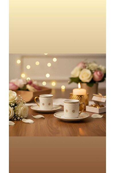 Kosova Altın Detaylı 2’li Kahve Fincanı Seti – Lüks Porselen Türk Kahvesi Fincanı-Şık Hediye Fincan Takımı