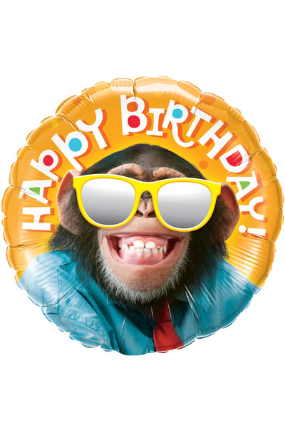 Anagram Happy Birthday smiling monkey foil balloon round 43 cm