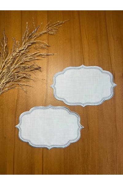 Smiling Home 2 قطعة غطاء صينية من الكتان باللون الفضي بنمط عشبة السوسن