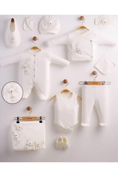 Eda Baby طقم خروج من المستشفى مكون من 10 قطع من القطن 100% مع دانتيل مستورد