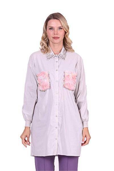 Invee 7004 Модел Бродирана Сребърна Риза