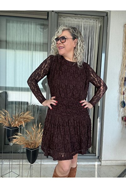 Dila Butik İçi Astarlı Drapeli Dantel Elbise