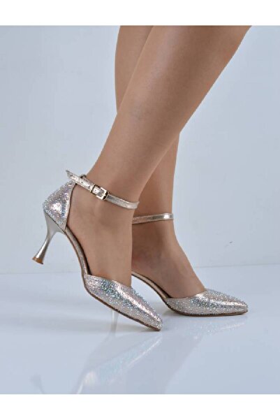 Şanslı Ayakkabıcılık Gold Plated Stone Banded Champagne Heeled Evening Dress ...