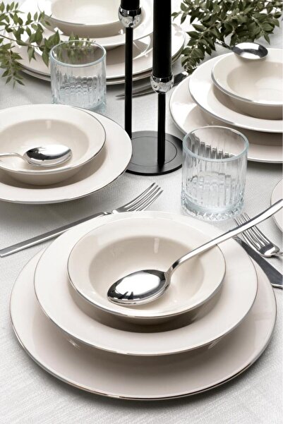 Kütahya Porselen Bonelegant Nifty 6 Piece 21 cm Cake Plate Platinum Mesh