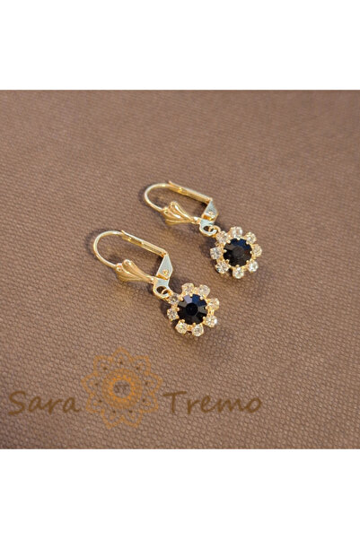 SaraTremo Σκουλαρίκια επιχρυσωμένα με χρυσό 18 καρατίων με μαύρους-λευκούς κρ...