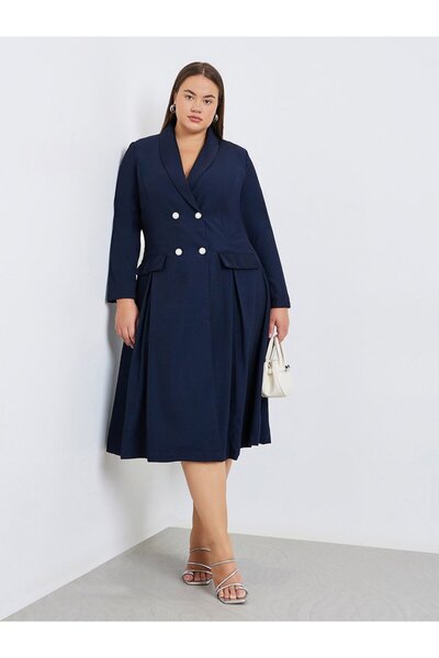 Styli Plus Size Fold Pleat Blazer Midi Dress