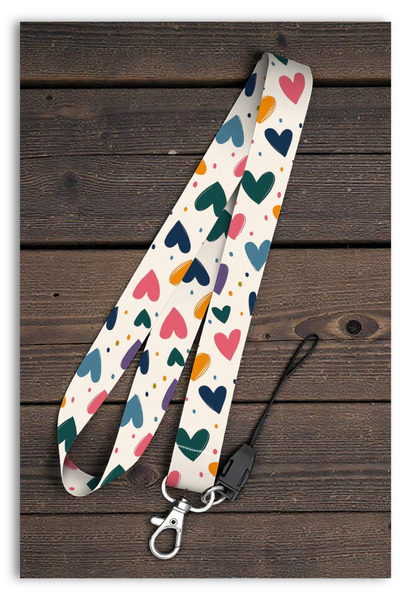Mia Aurora Sevimli Renkli Kalpli Desenli Lanyard Boyun Askı İpi Telefon Anaht...