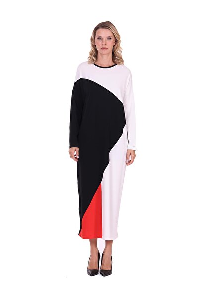 Invee Geometric flat cut knitwear dress black