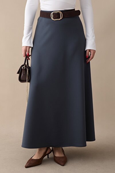 InStyle Flared Elastic Waist Scuba Anthracite Skirt