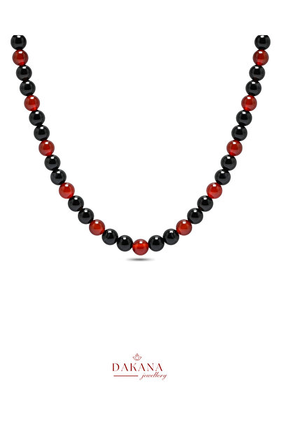 DAKANA JEWELLERY Certified Black Agate and Red Agate 6 mm Men's Natural Stone...