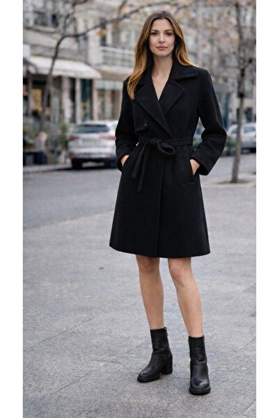 GÜZELLER 110 см палто от кашмир с връзки в талията