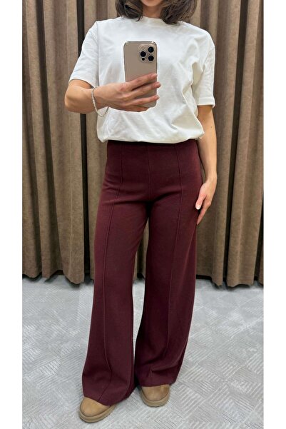 Maysa بنطلون محبوك عالي الخصر - لون بورجوندي