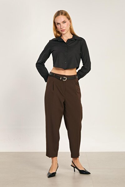 BARRELS AND OIL Kadın Kemerli Havuç Pantolon - Acı Kahve