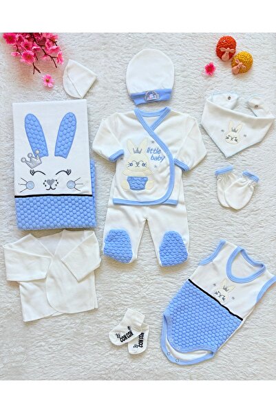 CONCON Blue Cute Bunny Embroidered Newborn Hospital Discharge Set of 10