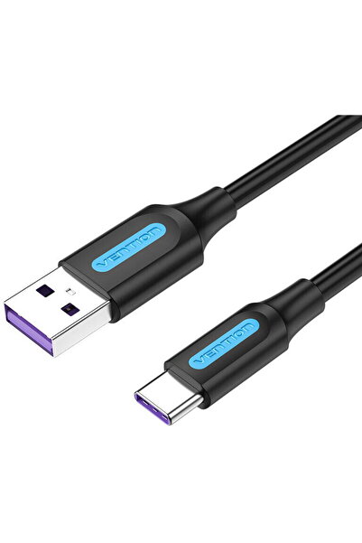 Vention USB 2.0 A to USB-C 5A Cable CORBI 3m Black PVC