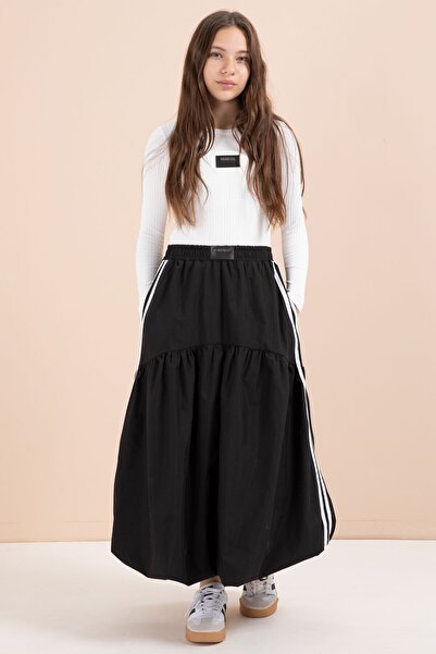 Cansın Mini طقم بناتي مكون من قطعتين بأكمام طويلة وتنورة بالون مخططة باللون الأسود 23463