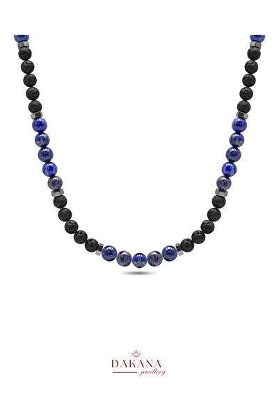DAKANA JEWELLERY قلادة رجالية من الحجر الطبيعي 6 مم مصنوعة من حجر اللازورد وا...